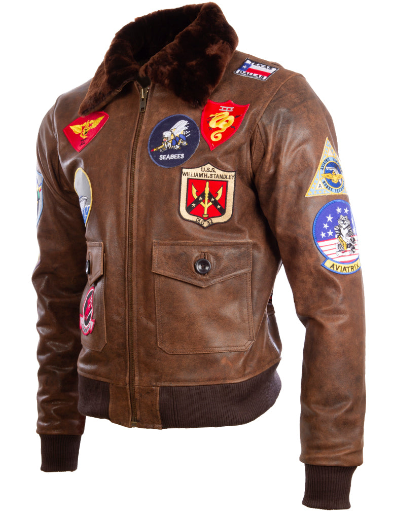 Aviatrix Men' s Real Leder Vintage Pilot Flug Bomber Patchjacke (5I0N)