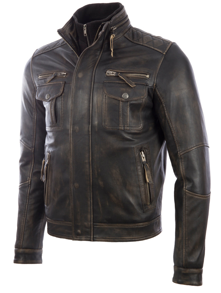 Men’s Real Leather Special Vintage Distressed Fashion Jacket (S8T4)