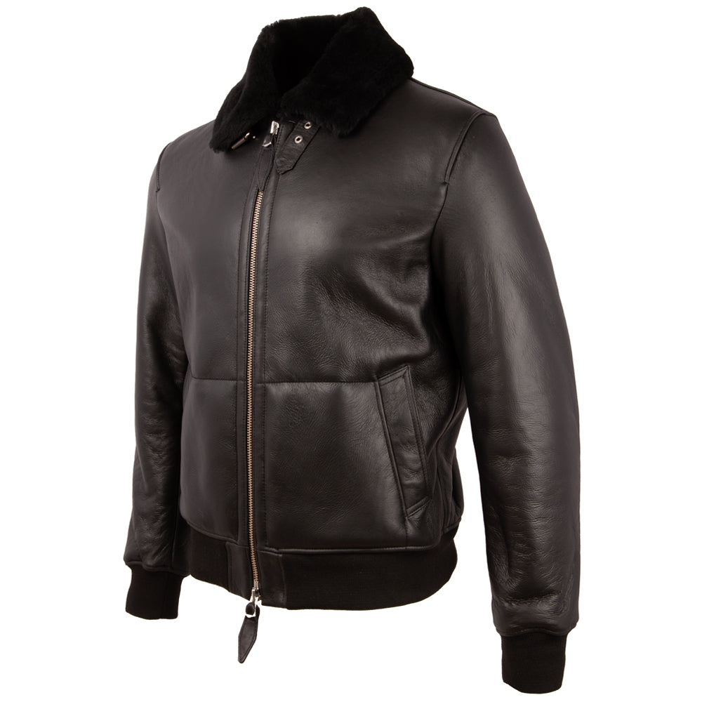 Aviatrix Men's Real Leather Shearling Fashion Bomber Jacket (7DIA) - Black Fur