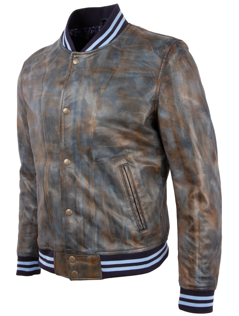 Aviatrix Men's Real Leather Varsity Bomber Antique Look Fashion Jacket (U0D8)