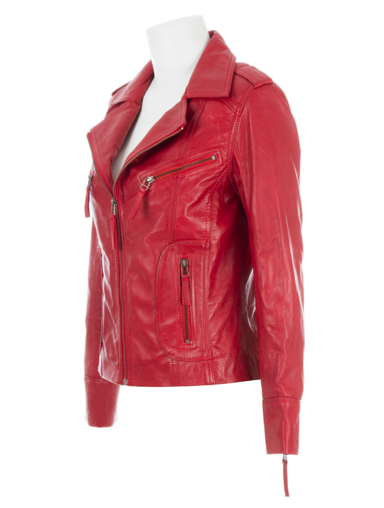 Aviatrix Women's Real Leather Short Fashion Biker Jacket (N8UL) - Red