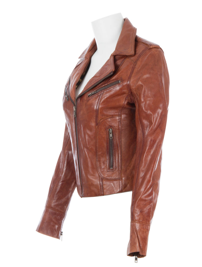 Aviatrix Women's Real Leather Short Fashion Biker Jacket (N8UL) - Timber