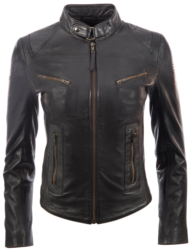 AVIATRIX Women's Super-Soft Real Leather Fitted Fashion Jacket (CRD9) - Black
