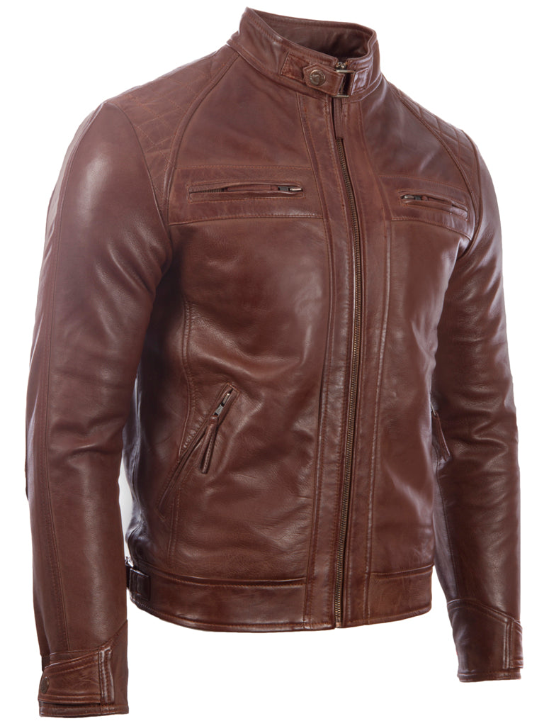 Aviatrix Men's Real Leather Crosshatch Shoulder Detail Fashion Jacket (44T9) - Cocoa