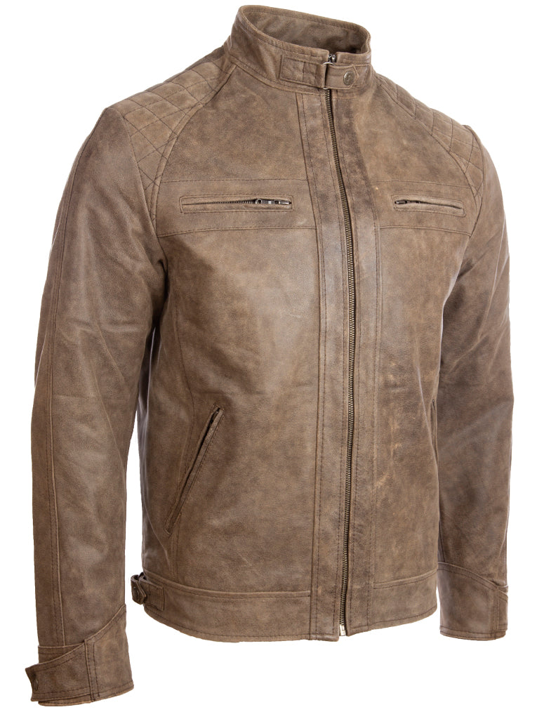 Aviatrix Men's Real Leather Crosshatch Shoulder Detail Fashion Jacket (44T9) - Desert Tan