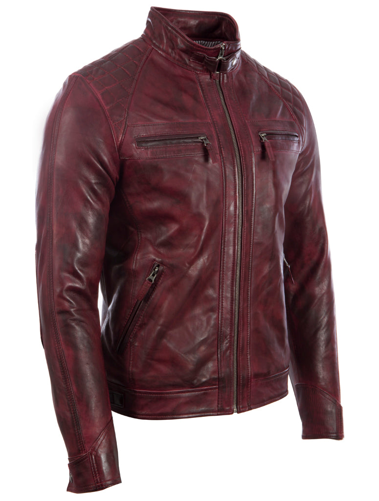 Aviatrix Men's Real Leather Crosshatch Shoulder Detail Fashion Jacket (44T9) - Pepsi