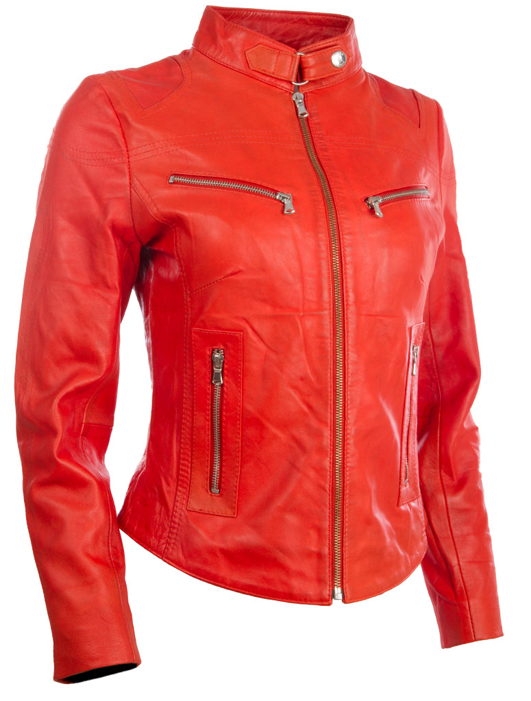 AVIATRIX Women's Super-Soft Real Leather Fitted Fashion Jacket (CRD9) - Dark Orange