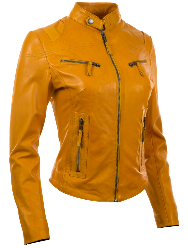 AVIATRIX Women's Super-Soft Real Leather Fitted Fashion Jacket (CRD9) - Yellow