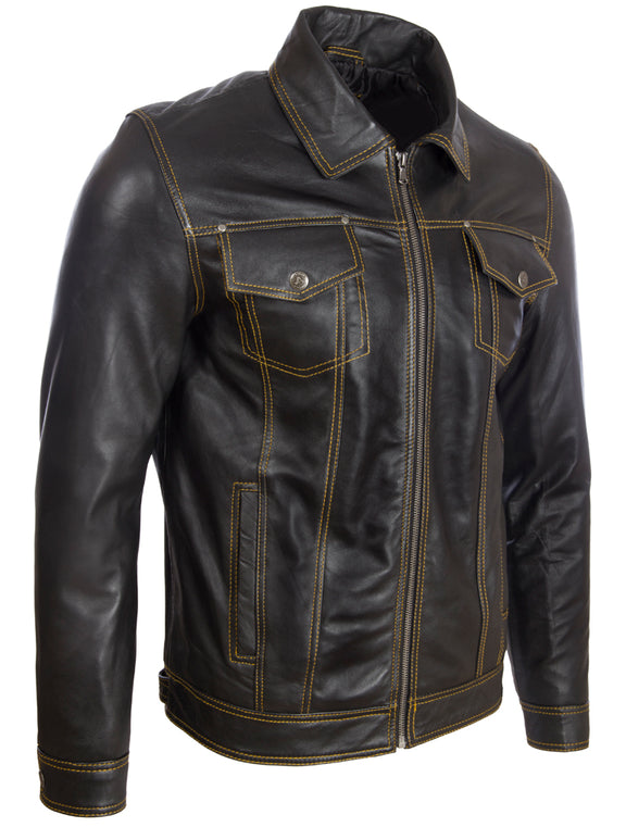 Aviatrix Men's Super-soft Real Leather Classic Harrington Fashion Jack