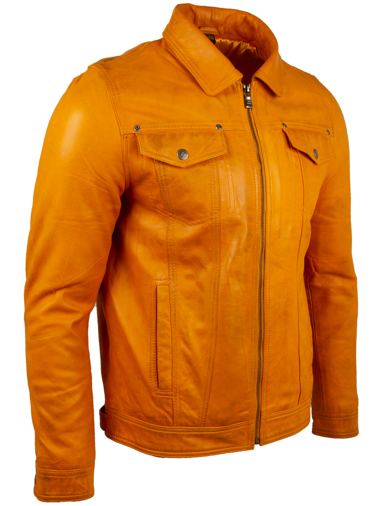 Aviatrix Men's Super-soft Real Leather Classic Harrington Fashion Jacket (AGQ5) - Yellow