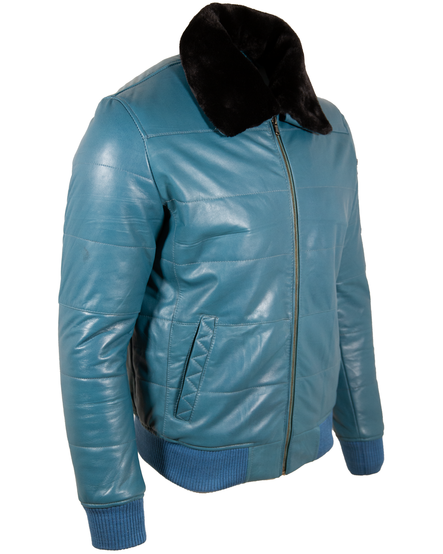 Aviatrix Men's Real Leather Pilot Aviator Fashion Jacket (ZADV) - Denim Blue