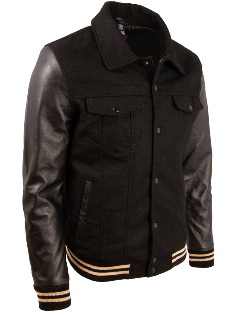 Leather and wool Varsity Bomber