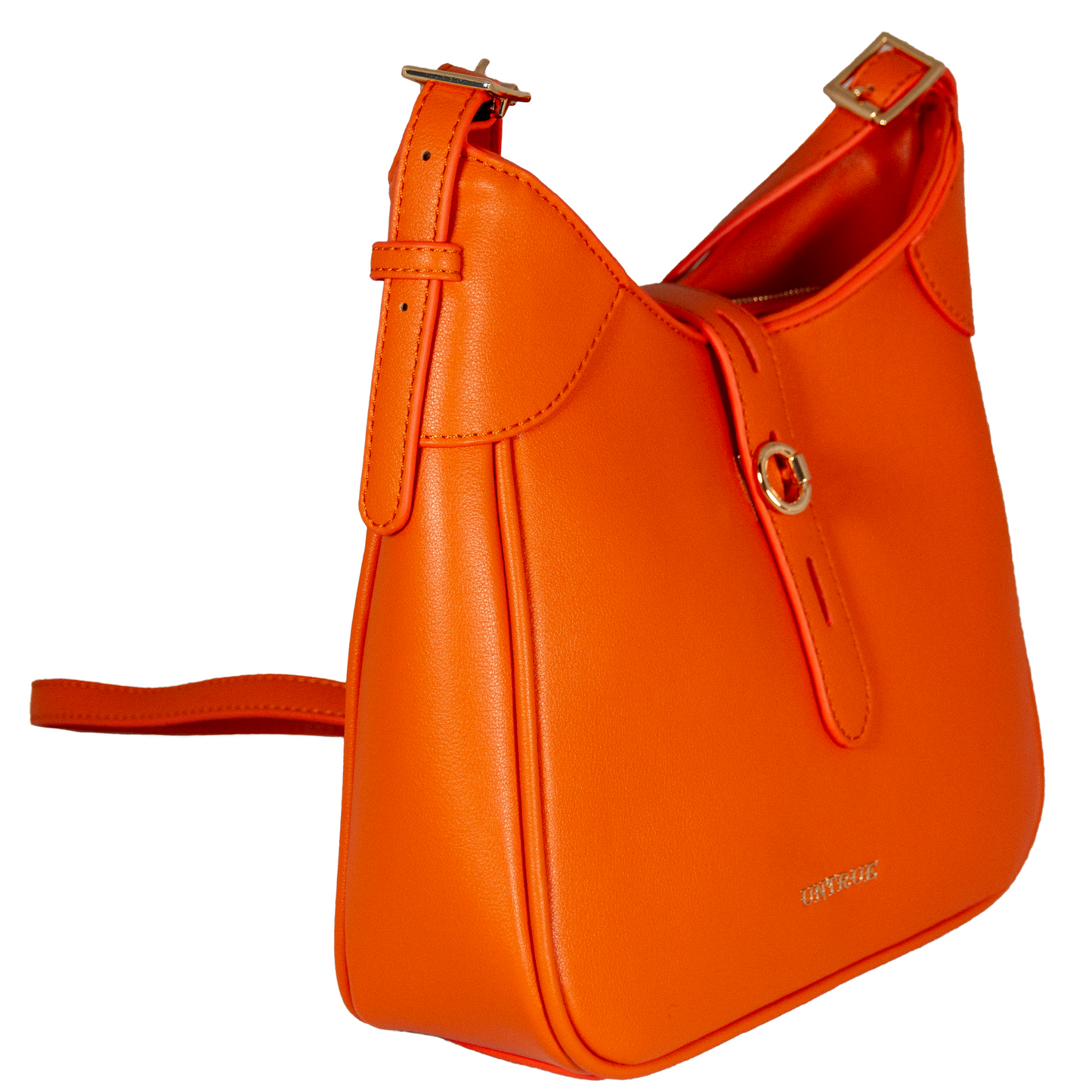 UNTRUE Women’s Gold Buckle Design Shoulder Bag Handbag Vegan Leather (51E7) - Orange