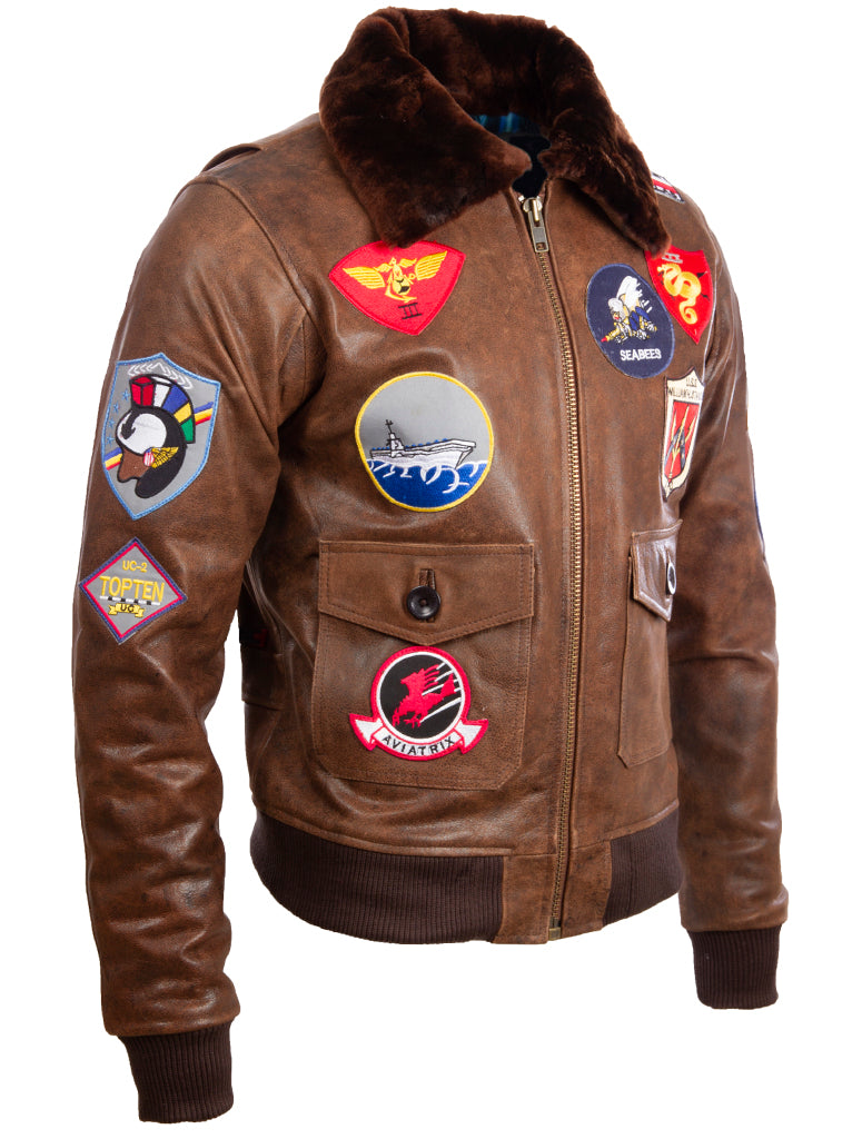 Aviatrix Men' s Real Leder Vintage Pilot Flug Bomber Patchjacke (5I0N)