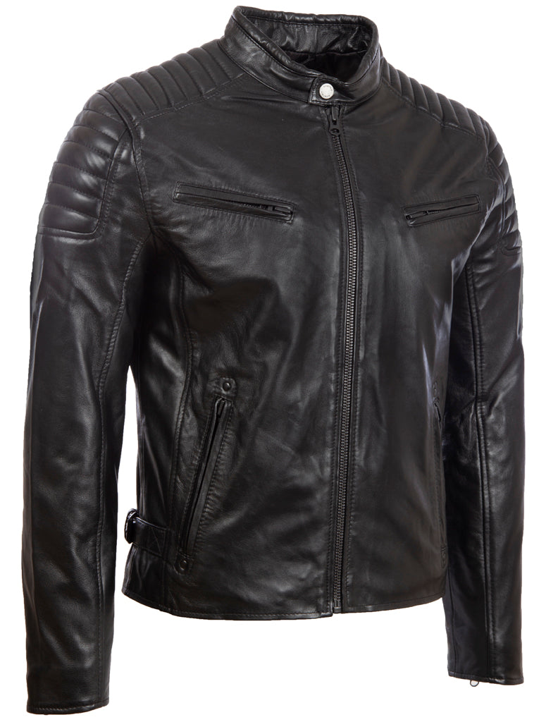 Aviatrix Men's Real Leather Fashion Biker Jacket with Padded Shoulder Detailing (T86N)