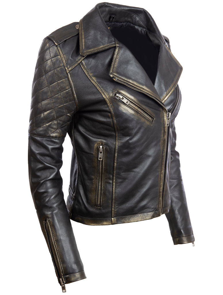 Giacca biker di moda Aviatrix Donna Real Leather Vintage Look (VVGJ)