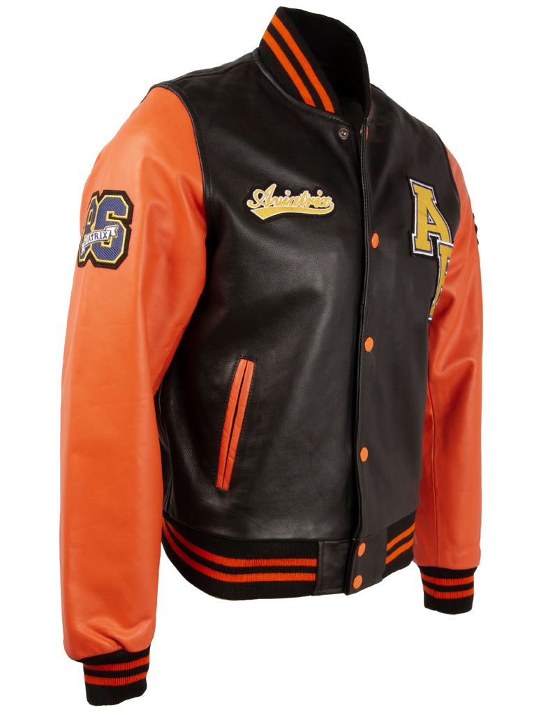 VZH7 Men's Varsity Jacket - Black/Orange