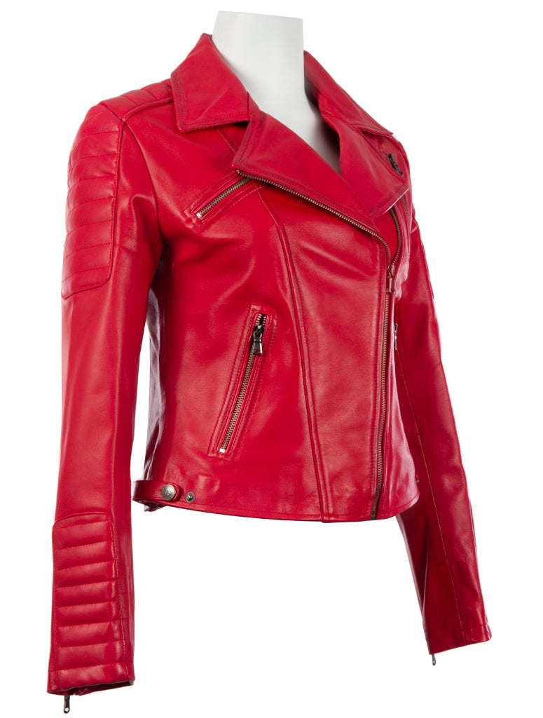 Aviatrix Women's Real Leather Fitted Fashion Jacket (K014) - Red