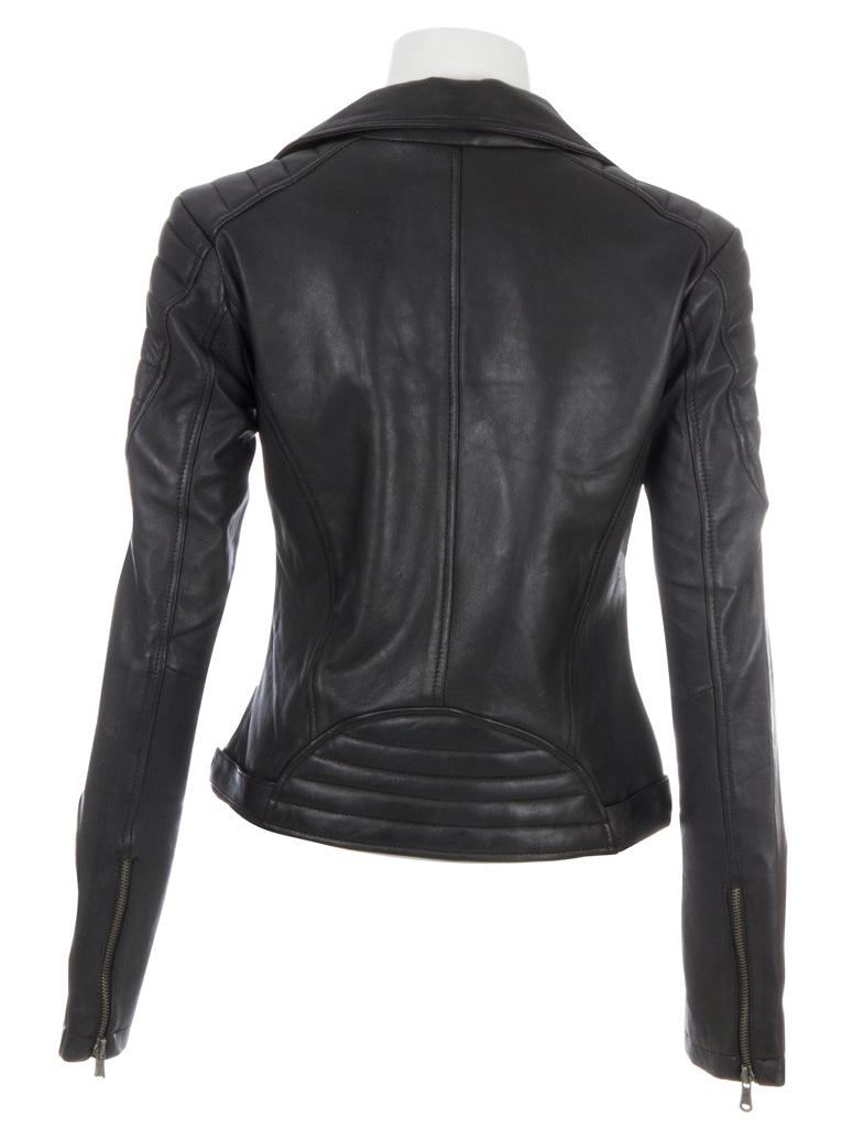 Aviatrix Women's Real Leather Fitted Fashion Jacket (K014) - Black
