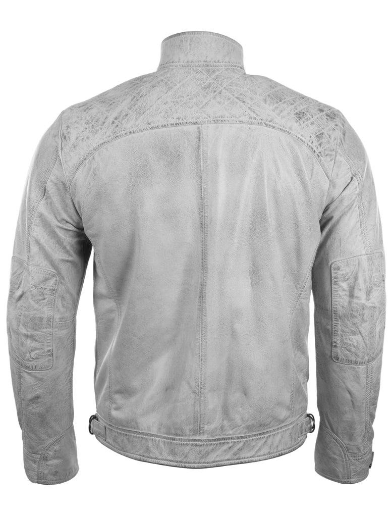 Aviatrix Men's Real Leather Crosshatch Shoulder Detail Fashion Jacket (44T9) - Dirty White