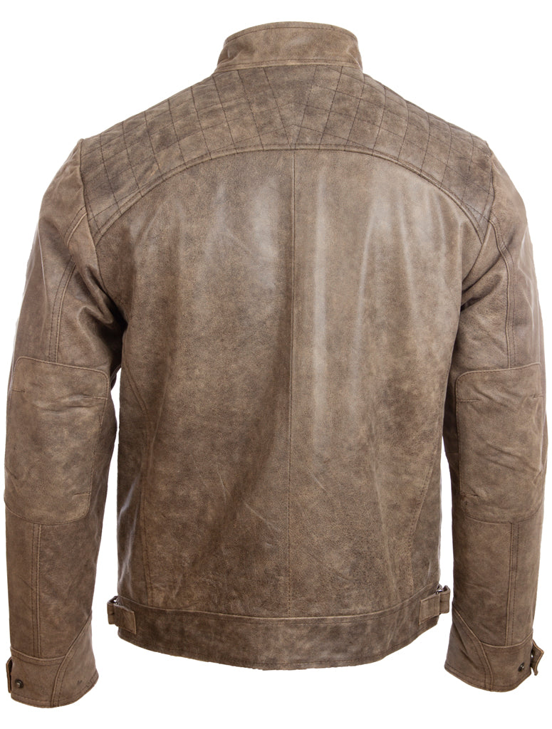 Aviatrix Men's Real Leather Crosshatch Shoulder Detail Fashion Jacket (44T9) - Desert Tan