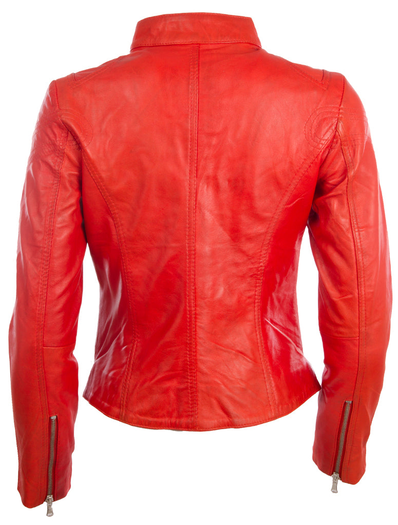 AVIATRIX Women's Super-Soft Real Leather Fitted Fashion Jacket (CRD9) - Dark Orange