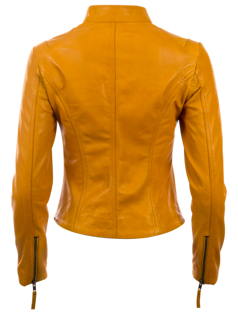 AVIATRIX Women's Super-Soft Real Leather Fitted Fashion Jacket (CRD9) - Yellow