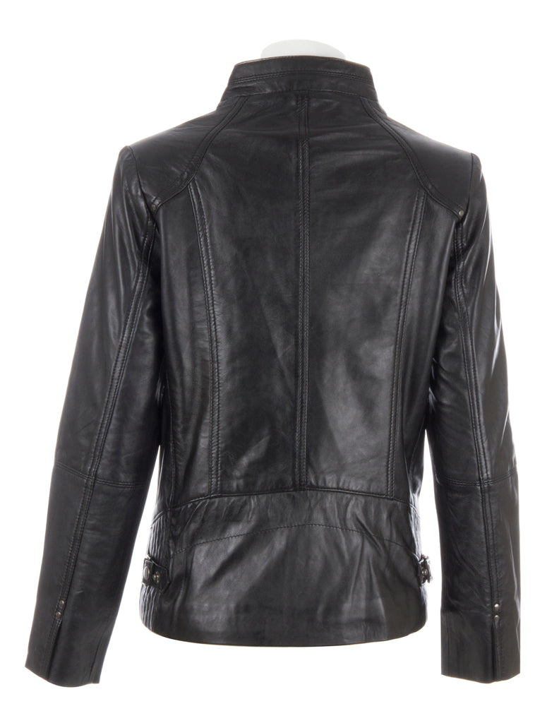 Aviatrix Women's Super Soft Real Leather Band Collar Biker Jacket (OBFQ) Black