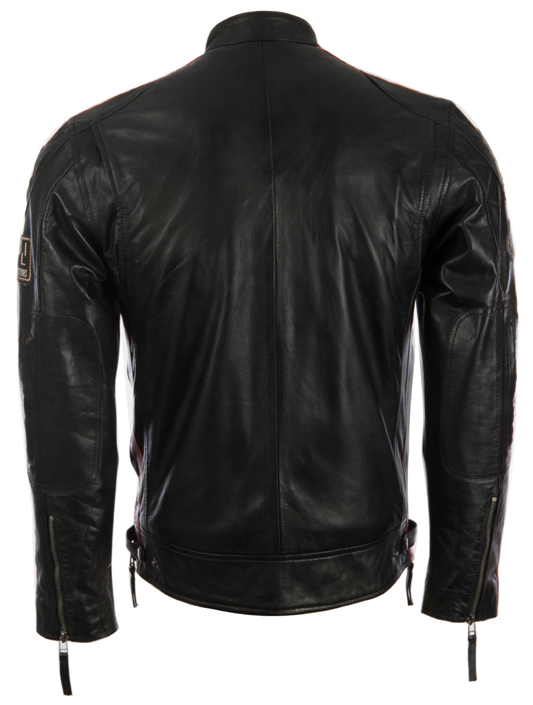 Aviatrix Men's Super-Soft Real Leather Band Collar Patch Fashion Biker Jacket (CXUS) - Black