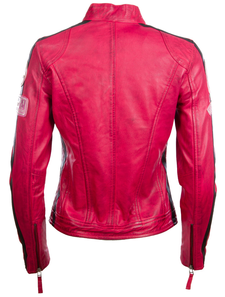 Aviatrix Damen Super-Soft Echtleder Band Kragen Patch Fashion Biker Jacke (QOOC) - rosa