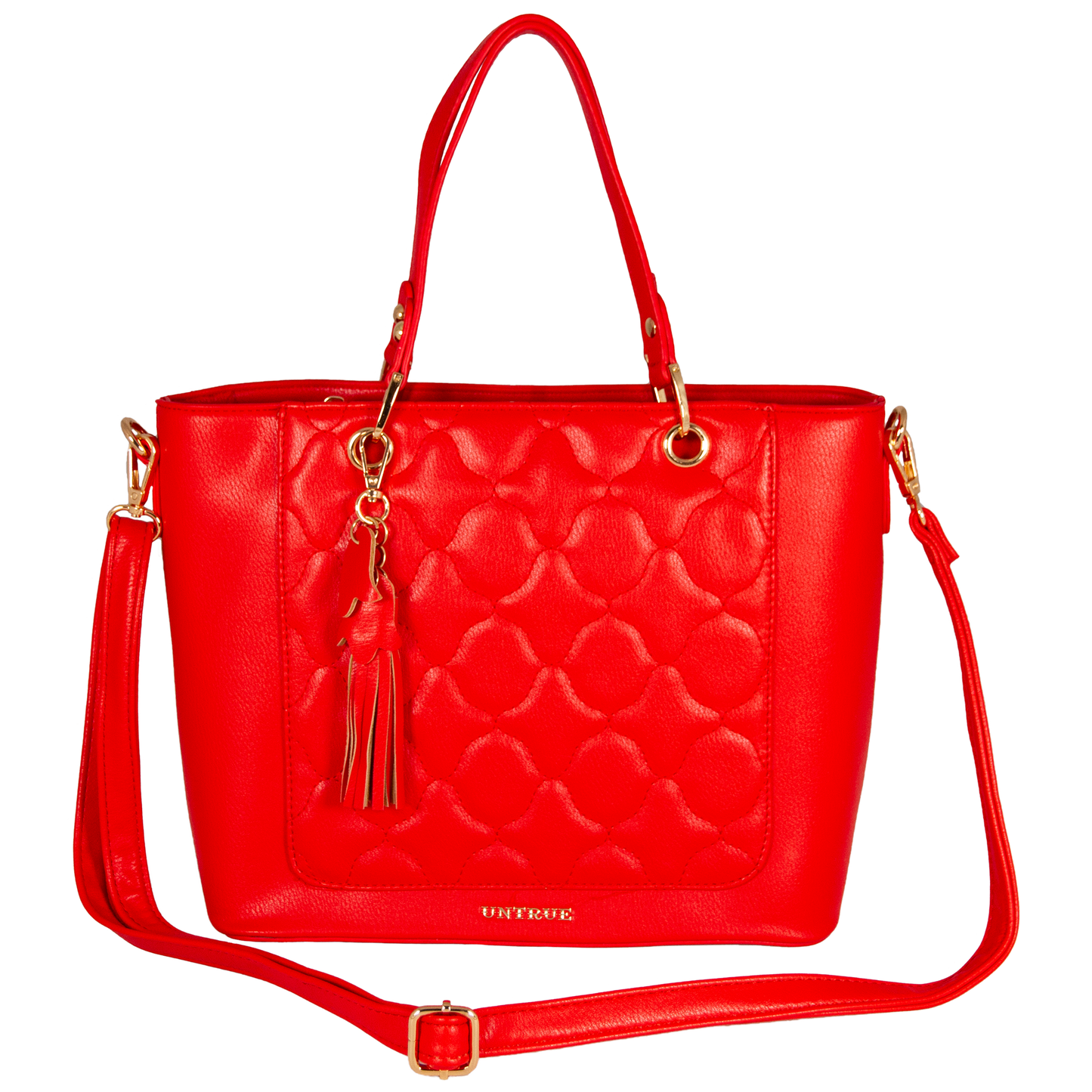 UNTRUE Women’s Stylish Charm Design Tote Top-Handle Handbag Vegan Leather (E7FW) - Red