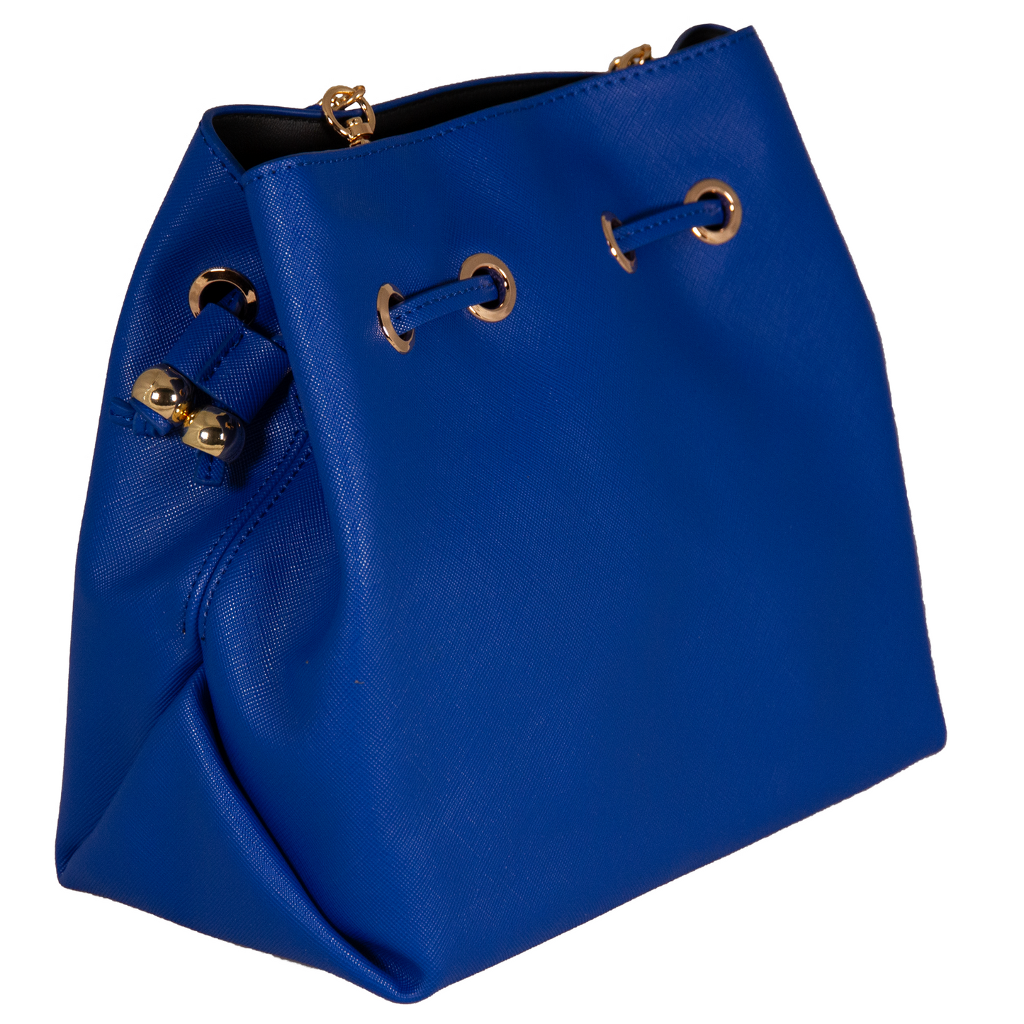 UNTRUE Women’s Haute Couture Gold Chain Drawstring Pouch Design Top-Handle Shoulder Bag Handbag Vegan Leather (ONMZ) - Blue