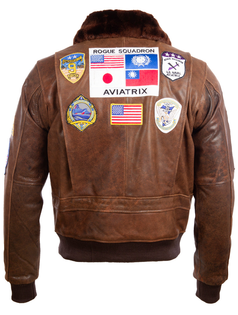 Aviatrix Men's Real Leather Vintage Pilot Flight Bomber Patch Jacket (5I0N)