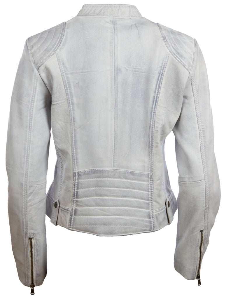 Aviatrix Women's Real Leather Short Fashion Biker Jacket (FPHE) - Dirty White