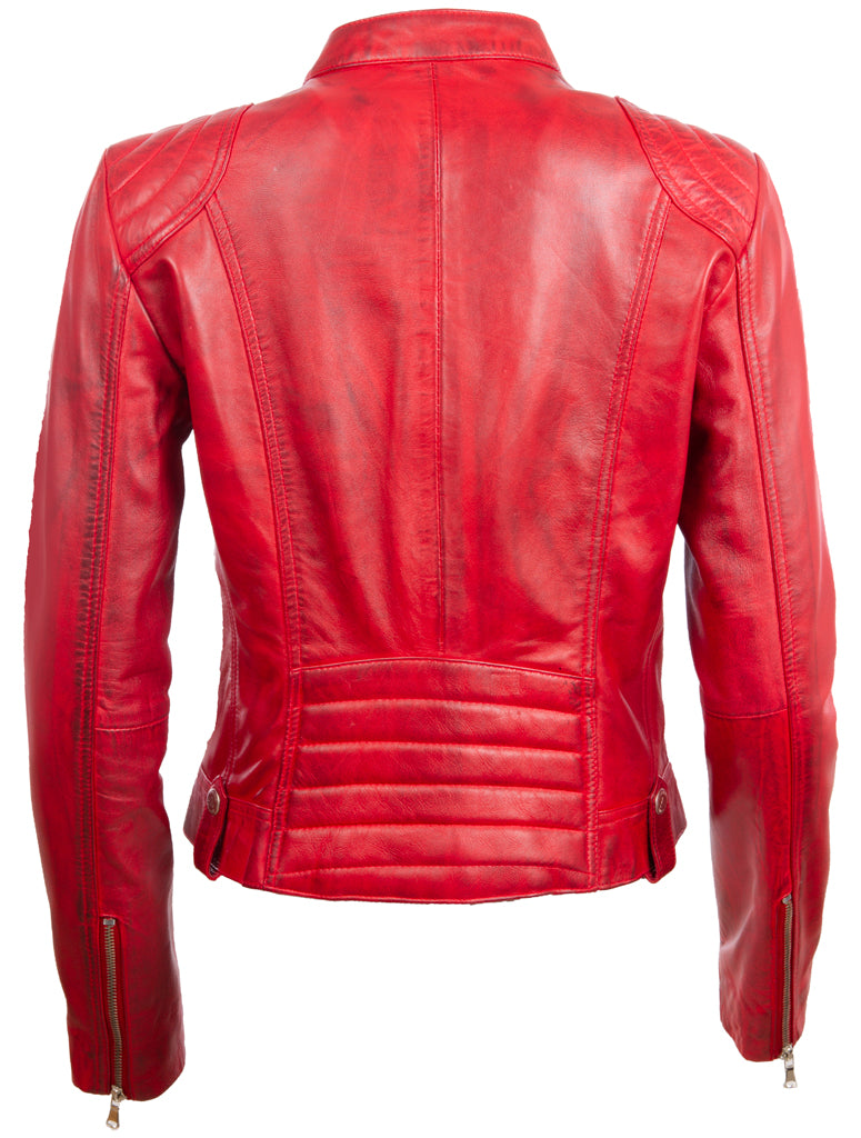 Veste de motard en cuir véritable en cuir véritable d'Aviatrix (FPPHE) - rouge