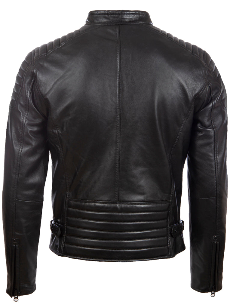 Veste biker en cuir réel pour homme Aviatrix avec détails capitonnés épaule (T86N)