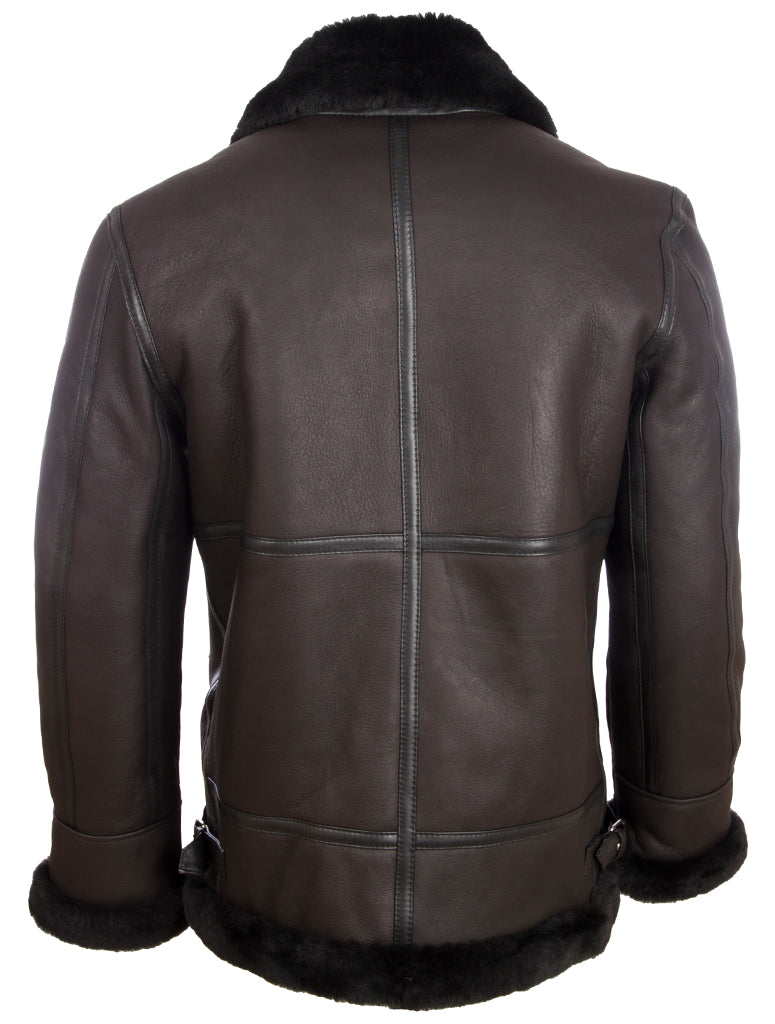 Aviatrix Men's Real Leather Shearling Classic Aviator Pilot Jacket (JEE2) - Black/Black Fur