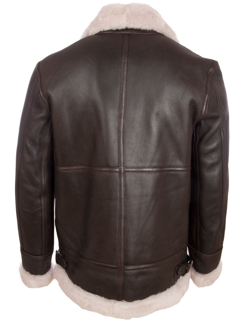 Aviatrix Men's Real Leather Shearling Classic Aviator Pilot Jacket (JEE2)-Brown / Beige Fur