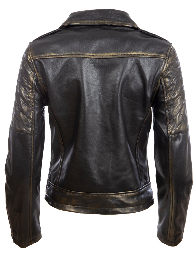 Aviatrix Mujer Cuero Real Vintage Look Chaqueta Biker (VVGJ)