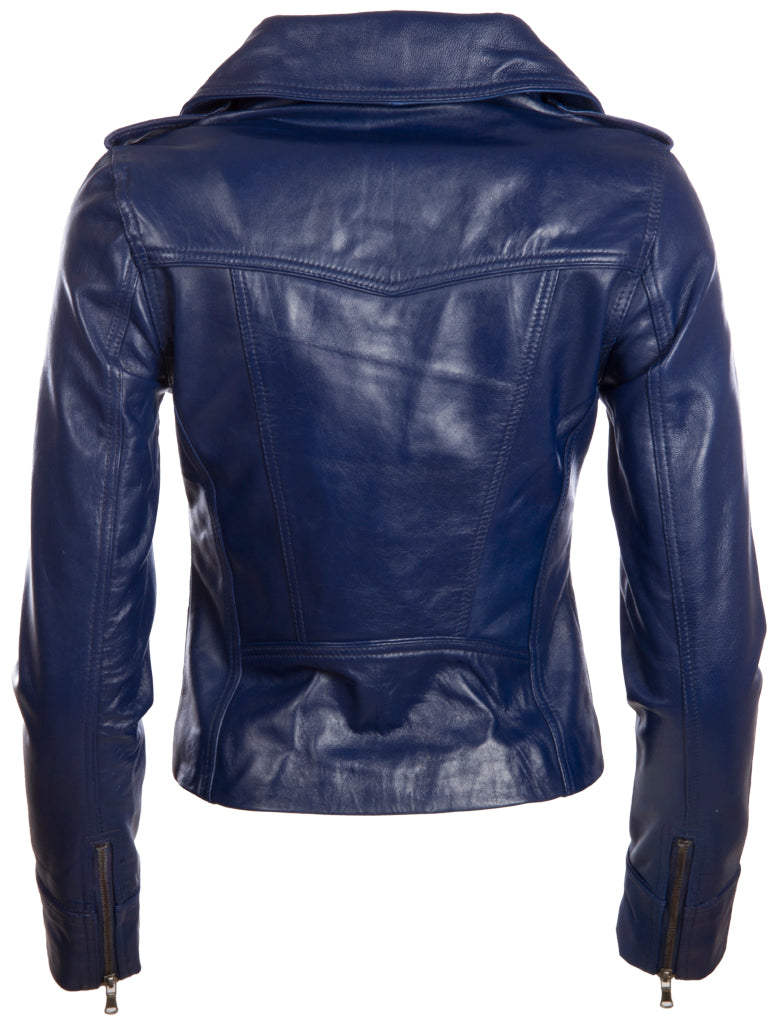 Aviatrix Women's Real Leather Short Fashion Biker Jacket (N8UL) - Navy Blue