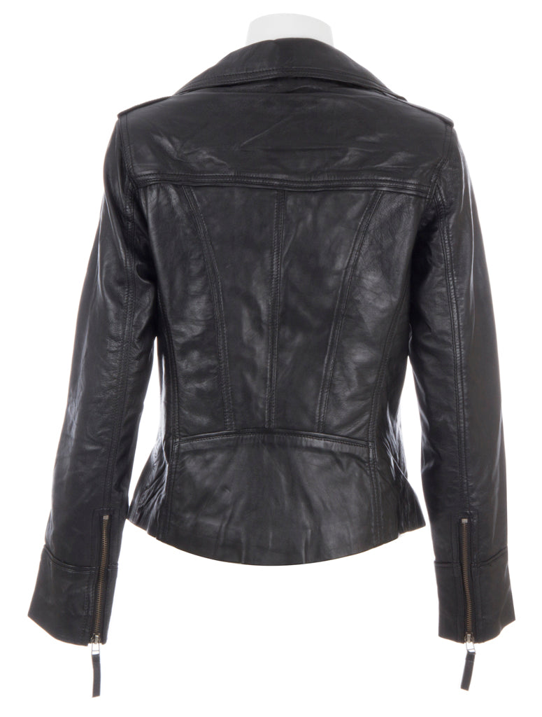 Aviatrix Women's Real Leather Short Fashion Biker Jacket (N8UL) - Black