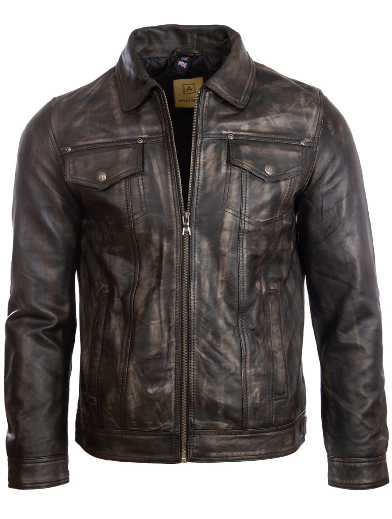 Aviatrix Men's Super-soft Real Leather Classic Harrington Fashion Jacket (AGQ5) - Vegas