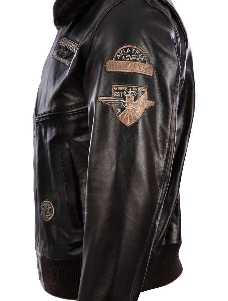 Aviatrix Men's Genuine Buffalo Leather Pilot Flight Aviator Bomber Jacket (YBOB) - Black